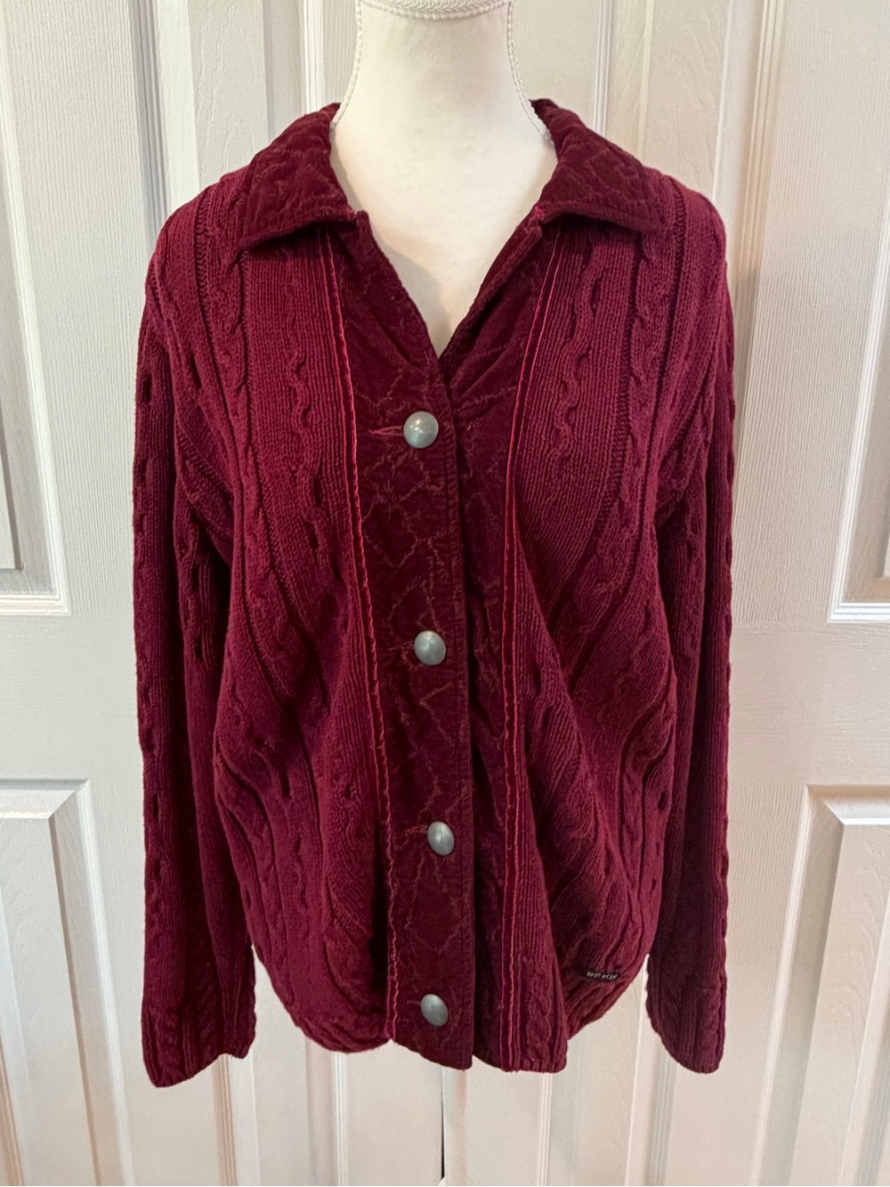 Blue Willi’s Maroon Cotton Cable Knit Collared Button Cardigan Size XL